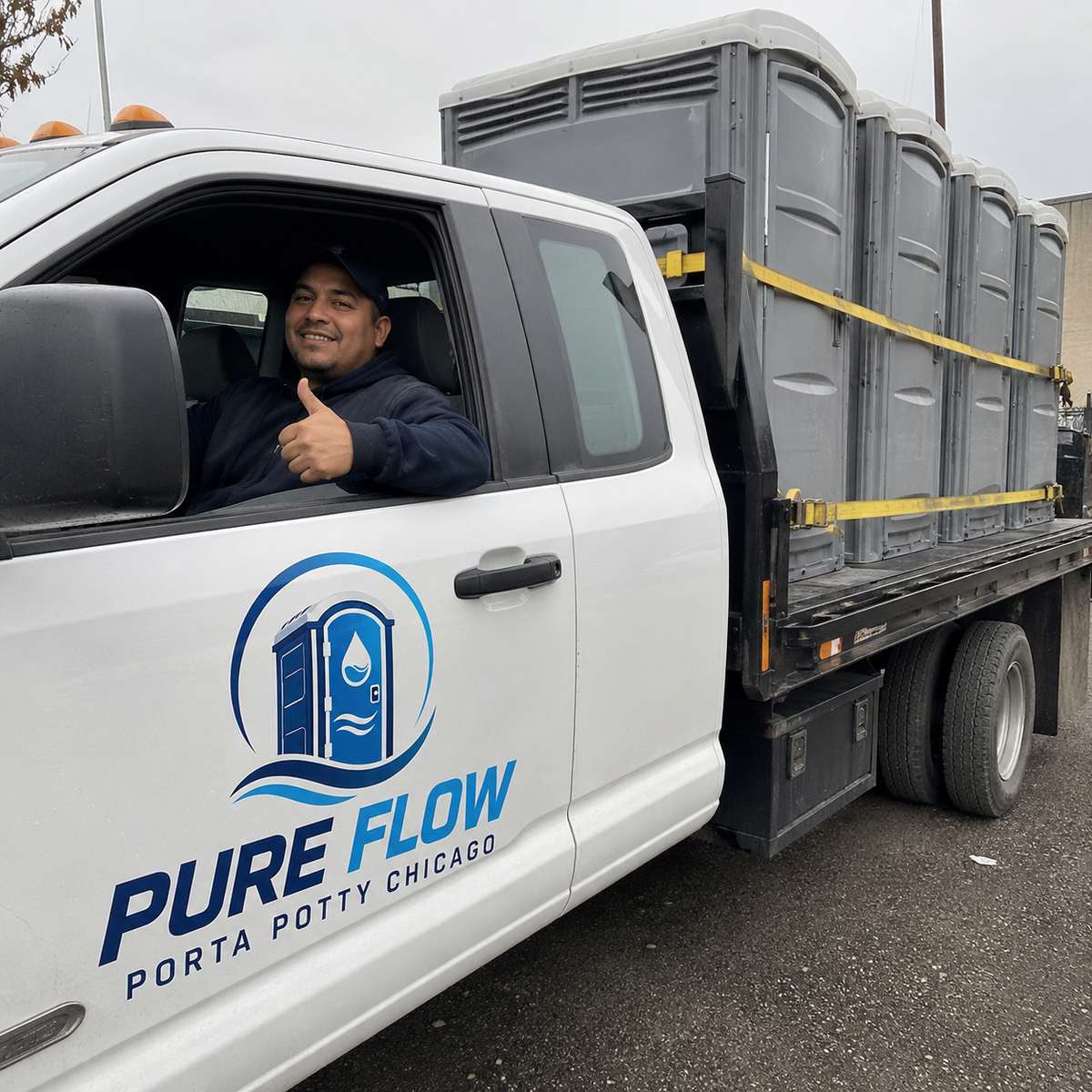 Pure Flow Porta Potty Chicago delivery truck